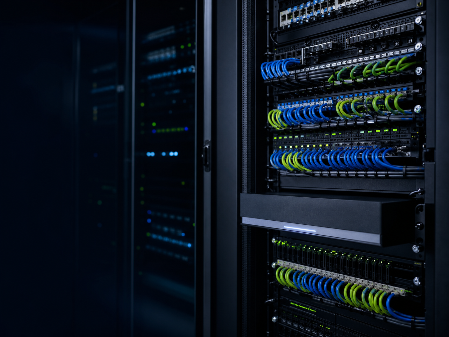 Sauber organisierte IT-Infrastruktur mit Netzwerkverkabelung